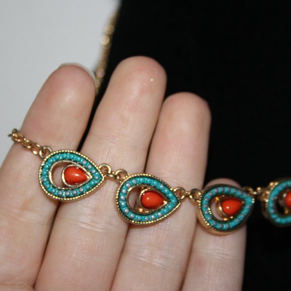 Beautiful gold, turquoise and orange necklace 16-19" - Picture 3 of 5